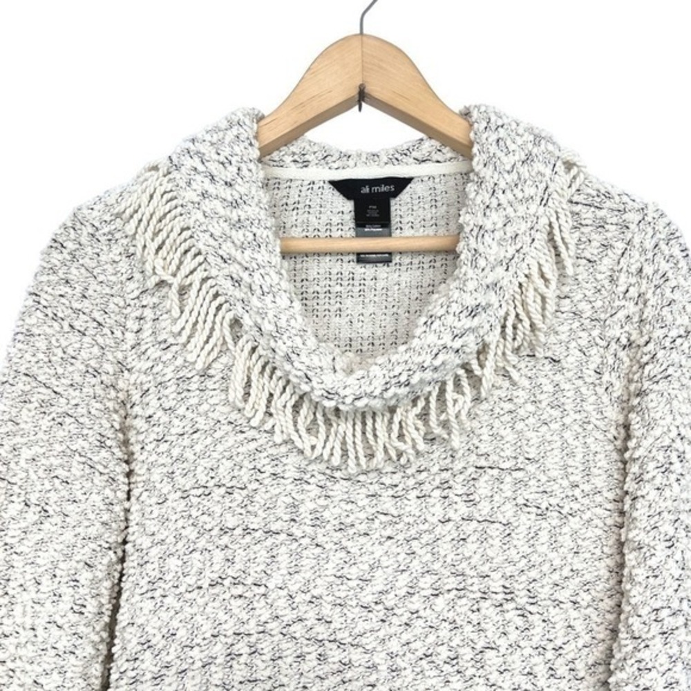 Ali Miles Fringe Textured‎ Sweater Top Womens PM Cowl Neck Soft 3/4 Sleeve